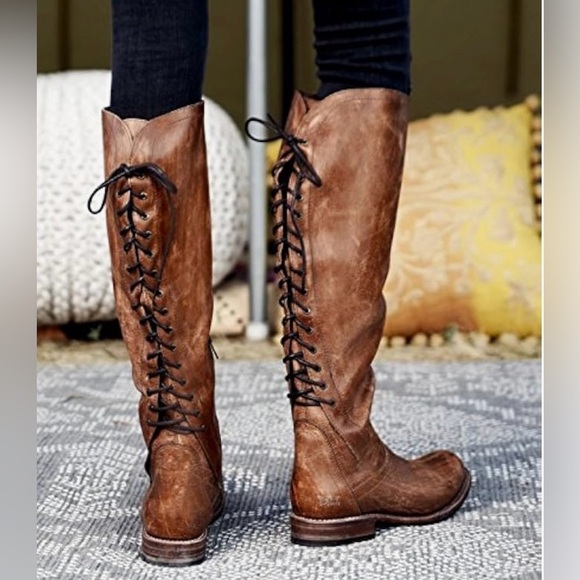 Bed Stu Women’s Distressed Leather Back Lace Tall Carmel Lux Boots- 8.5 - Picture 2 of 11